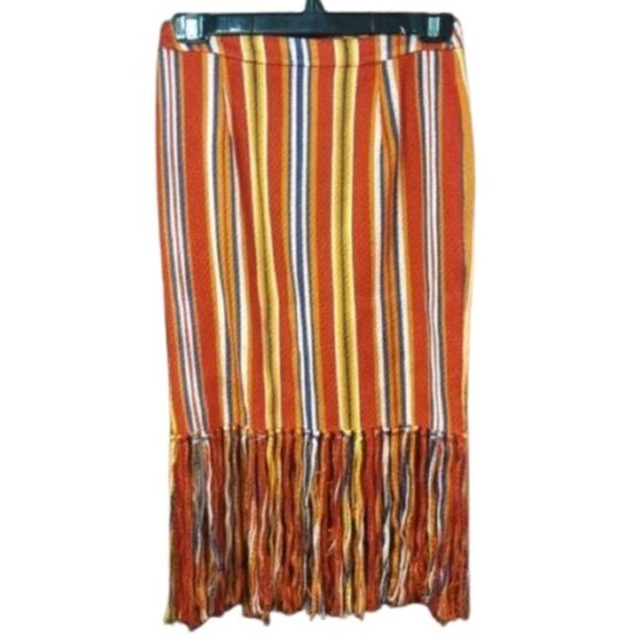 Pink Tartan striped pencil skirt with long fringe, rare - Picture 9 of 10